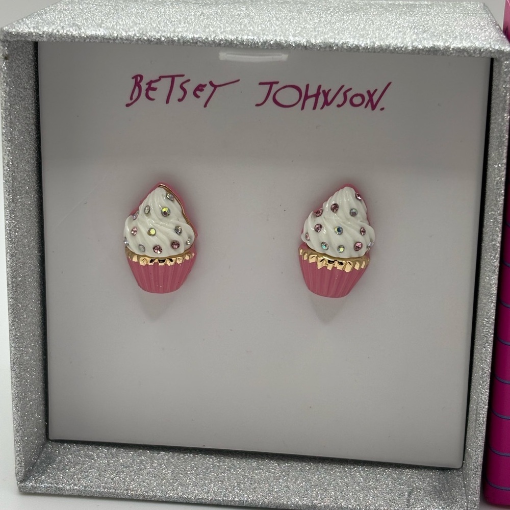 Betsey Johnson Pink and White Cupcake Earrings - Picture 5 of 6